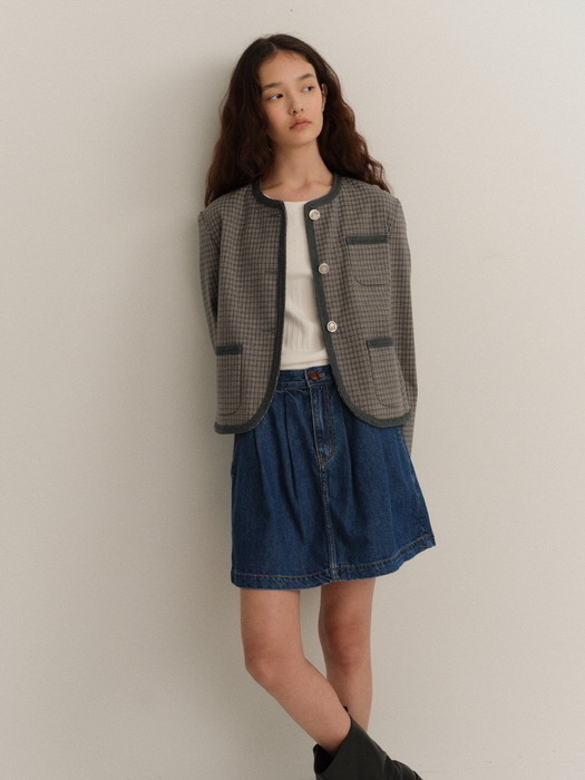 Reverie Check Tweed Jacket (CadetBlue)