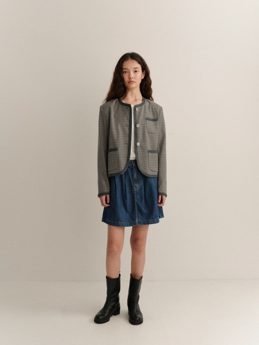 Reverie Check Tweed Jacket (CadetBlue)