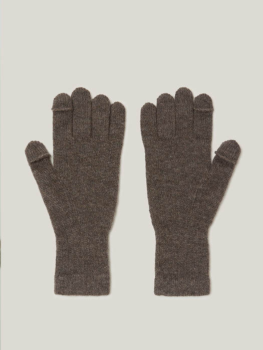 Cashmere 100% Finger Hole Knit Gloves For Womens (Sepia Brown)