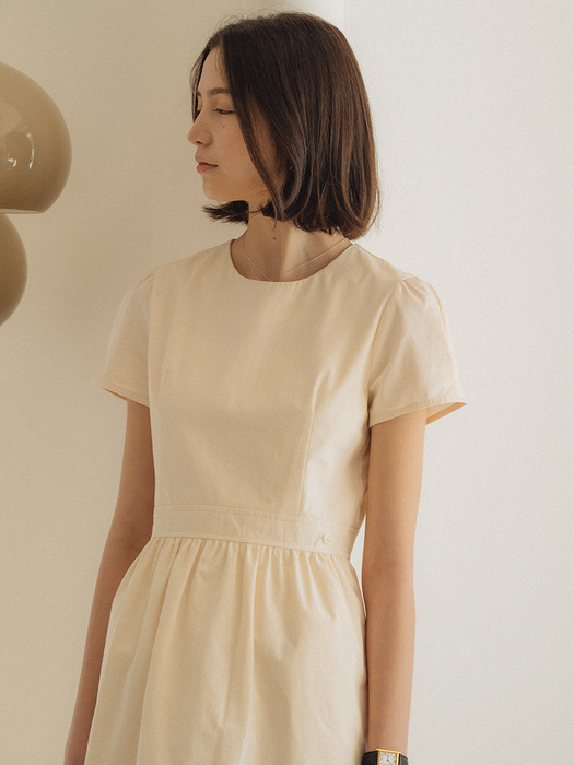 Cotton gathered mini dress_Cream