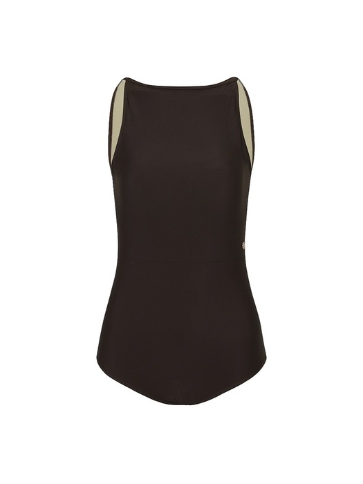 BACK RIBBON LEOTARD SWIMSUIT_Mocha