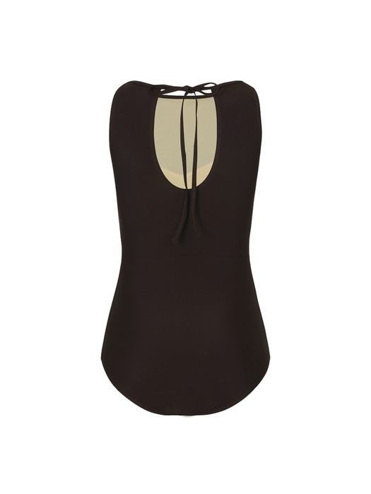 BACK RIBBON LEOTARD SWIMSUIT_Mocha