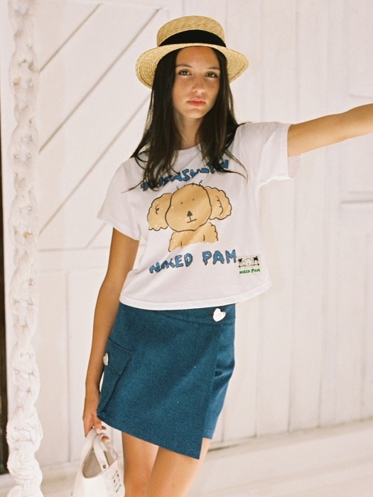 DENIM SKORT WITH HEART LOGO BUTTONS