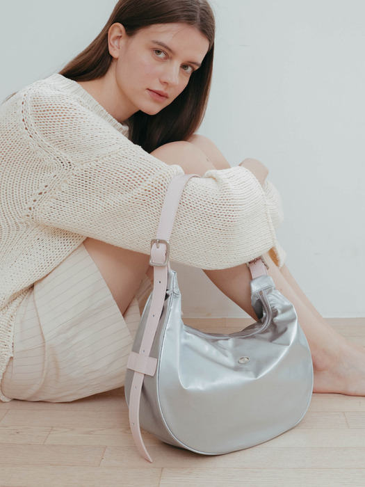 [단독] Classic Button Half Moon Nylon Bag_Silver