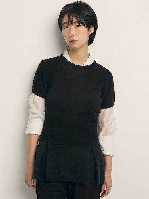 [단독][2nd REORDER] HALF SLEEVE FLARE KNIT [BLACK]