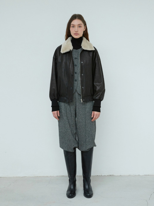 Italian vegetable Lambskin Shearling collar JK_Black