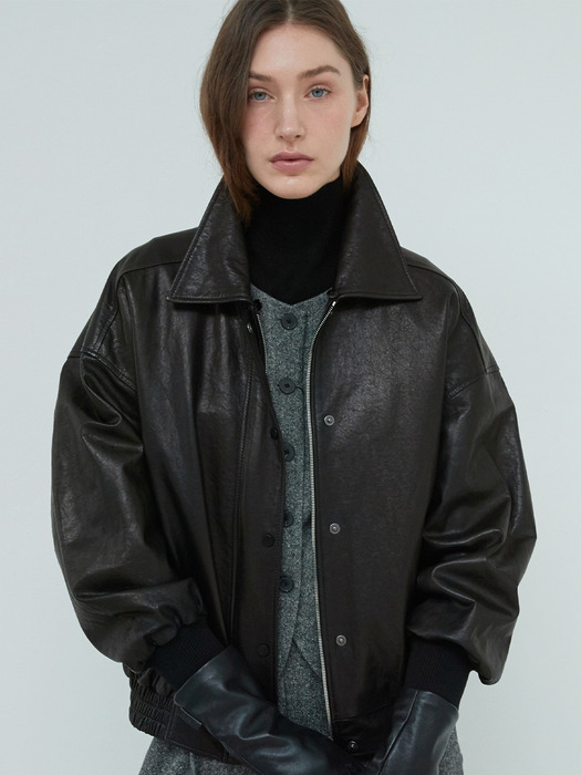 Italian vegetable Lambskin Shearling collar JK_Black