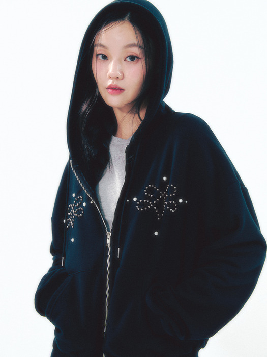 Pearl Hoodie Zip-Up Black