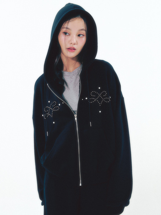 Pearl Hoodie Zip-Up Black