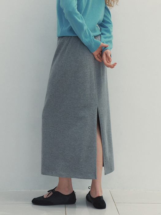 Smock Banding Long Skirt (Melange Gray)