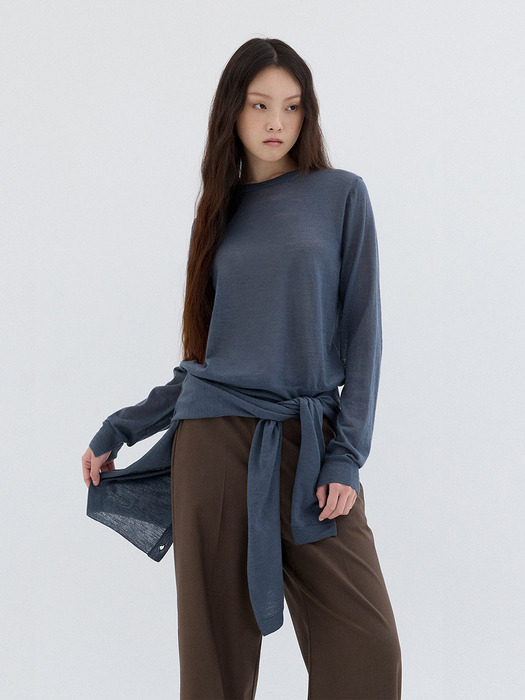 WOOL SILK KNIT TOP_DARK GREY