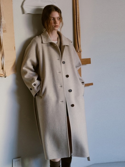 CASHMERE HANDMADE MAC TRENCH COAT OATMEAL BEIGE