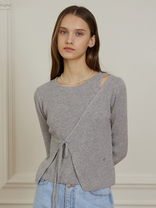 Cut Out Diagonal Wrap Knit - Grey