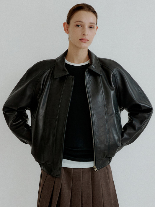 Clay volume leather blouson (lambskin)