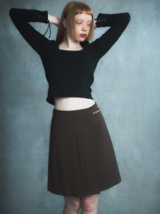 PLEATS POINT MINI SKIRT_BROWN