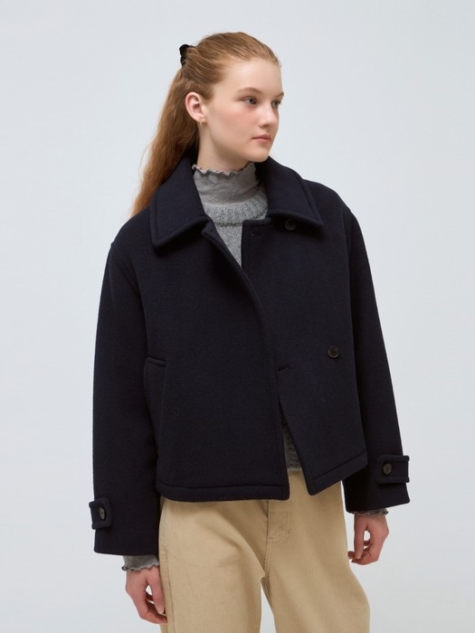 wool short coat - navy