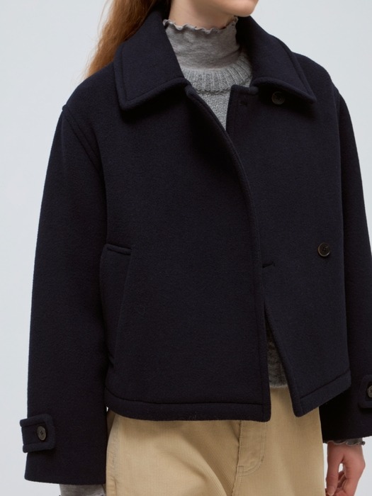 wool short coat - navy