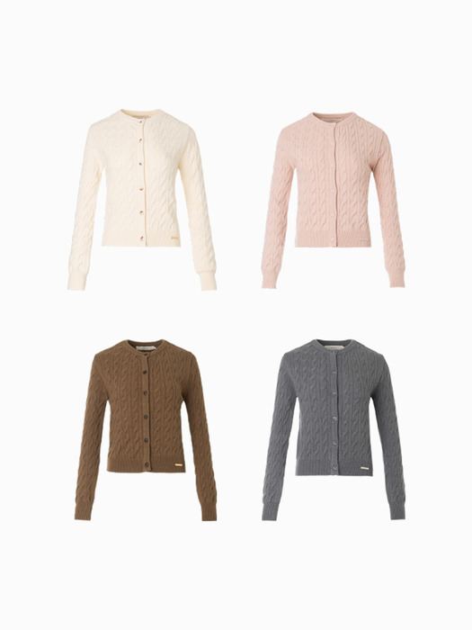 Lowell Cable Cardigan (Ivory/Pink/Grey/Brown)