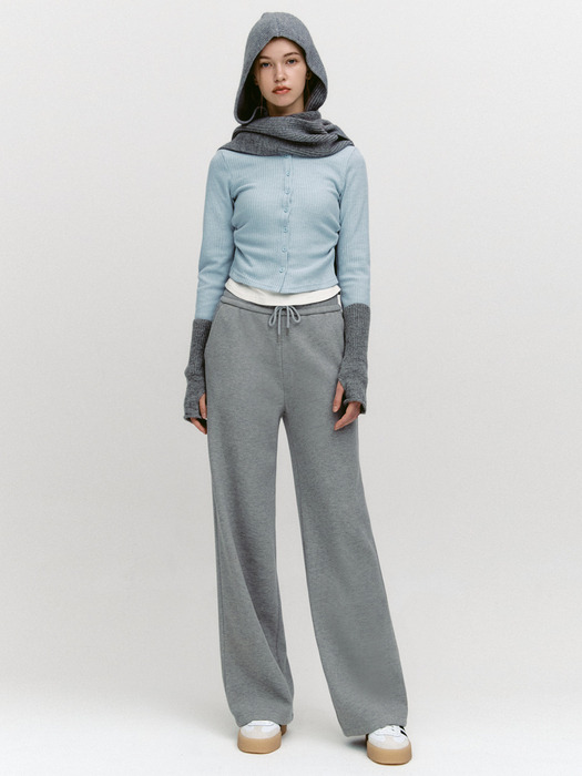 Knit-Bonded Semi-Wide Banding Pants MELANGE GRAY