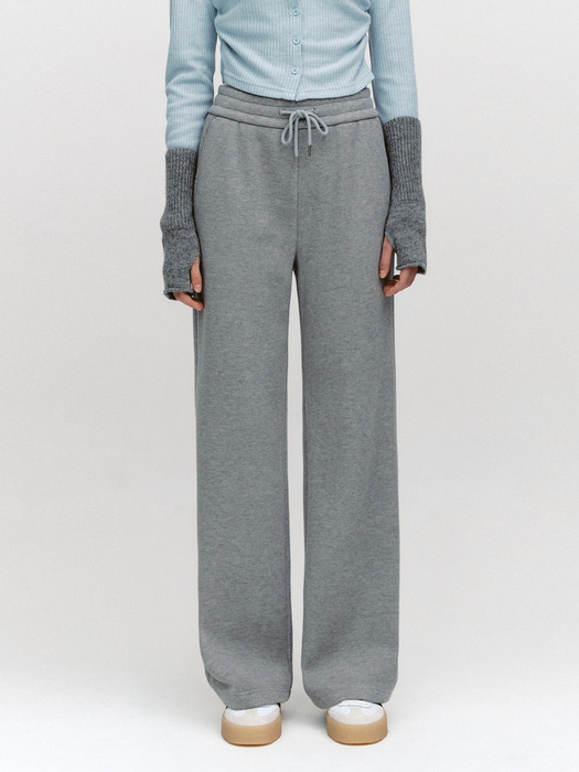 Knit-Bonded Semi-Wide Banding Pants MELANGE GRAY