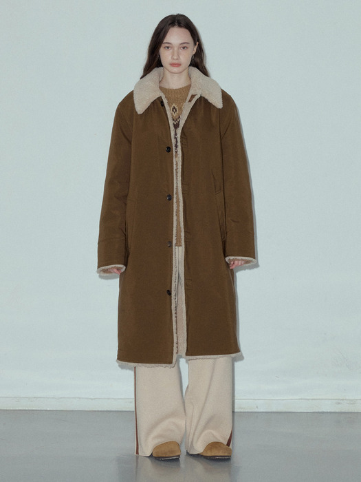 Wool Blend Shearing Mix Long Coat_CTO125(Brown)