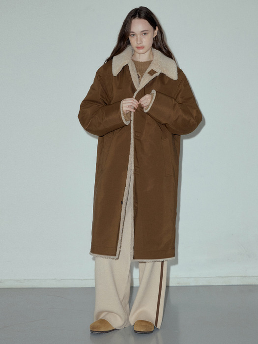 Wool Blend Shearing Mix Long Coat_CTO125(Brown)