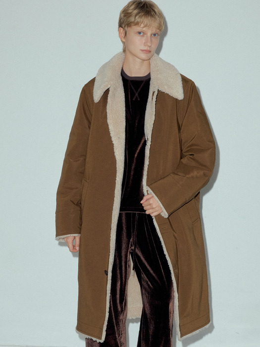 Wool Blend Shearing Mix Long Coat_CTO125(Brown)