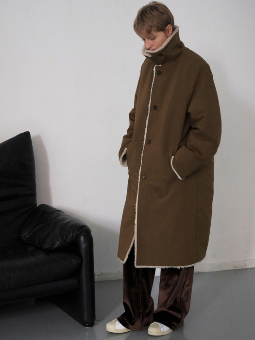 Wool Blend Shearing Mix Long Coat_CTO125(Brown)