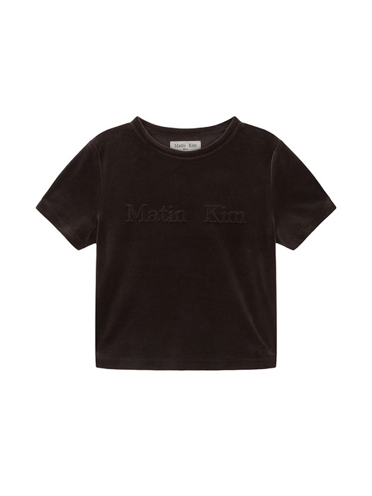 LOGO EMBOSS VELVET CROP TOP IN BROWN