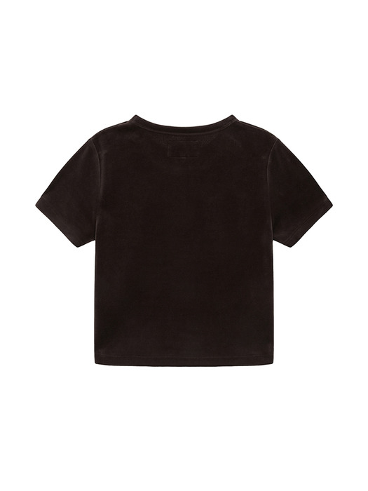 LOGO EMBOSS VELVET CROP TOP IN BROWN