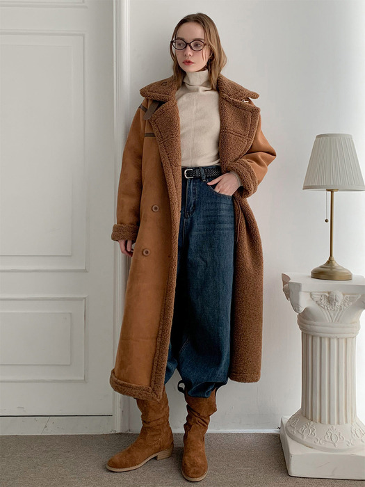 Shearling Long Mustang Double Coat Brown VCOAT_033