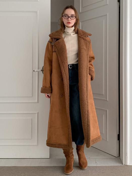 Shearling Long Mustang Double Coat Brown VCOAT_033