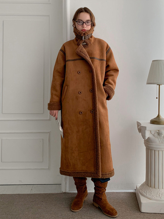 Shearling Long Mustang Double Coat Brown VCOAT_033