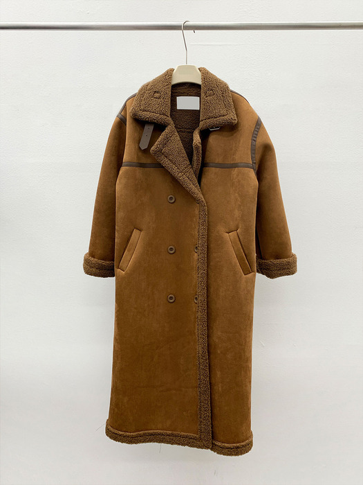 Shearling Long Mustang Double Coat Brown VCOAT_033