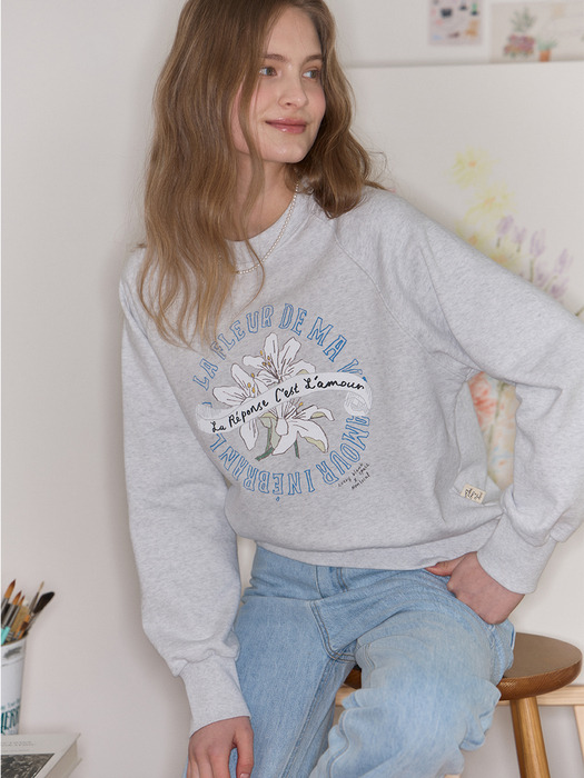 [논로컬 X 이하여백] Lily Hand Drawing Sweatshirt - Light Grey