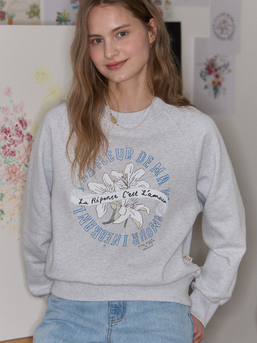 [논로컬 X 이하여백] Lily Hand Drawing Sweatshirt - Light Grey