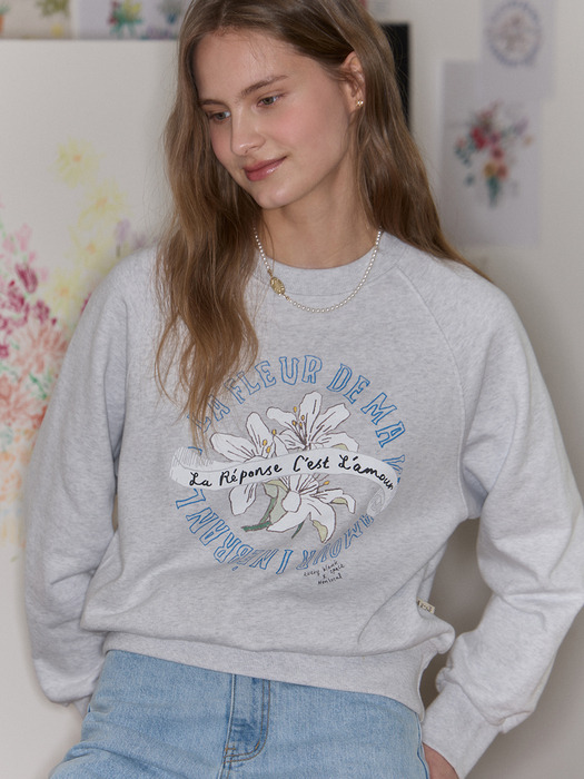 [논로컬 X 이하여백] Lily Hand Drawing Sweatshirt - Light Grey