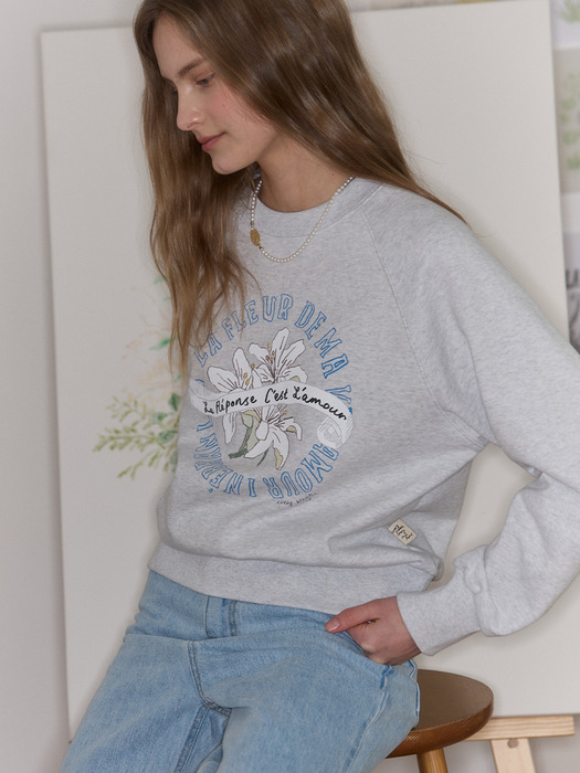 [논로컬 X 이하여백] Lily Hand Drawing Sweatshirt - Light Grey