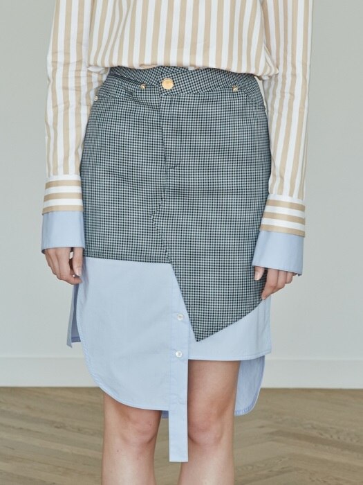 17FW DOUBLE-LAYER CHECKED SKIRT (GRAY)