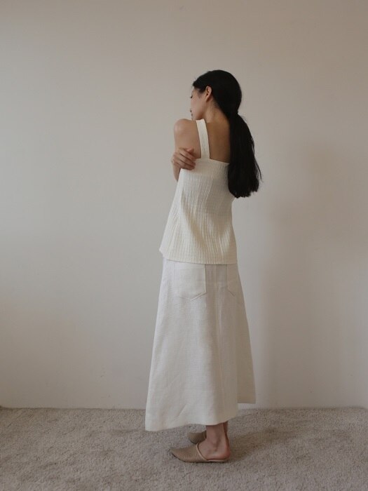 Frayed hem linen skirt(white)