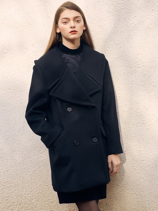 wool half coat-black