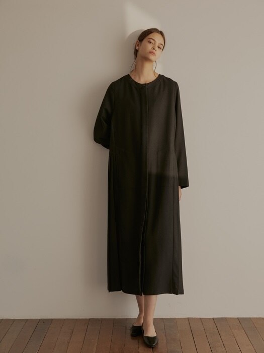 18Winter Side-Pleats Wool Long Dress - Black