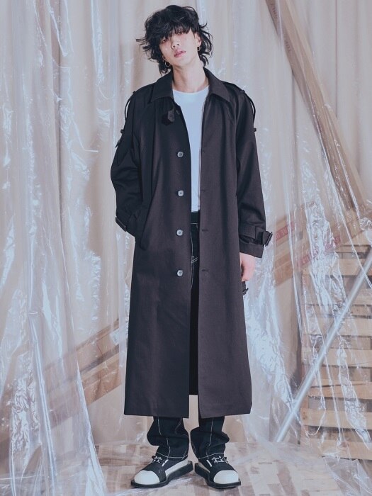 Single button TRENCH LONG COAT_BLACK