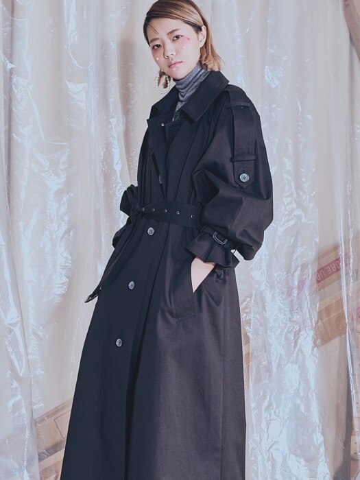 Single button TRENCH LONG COAT_BLACK
