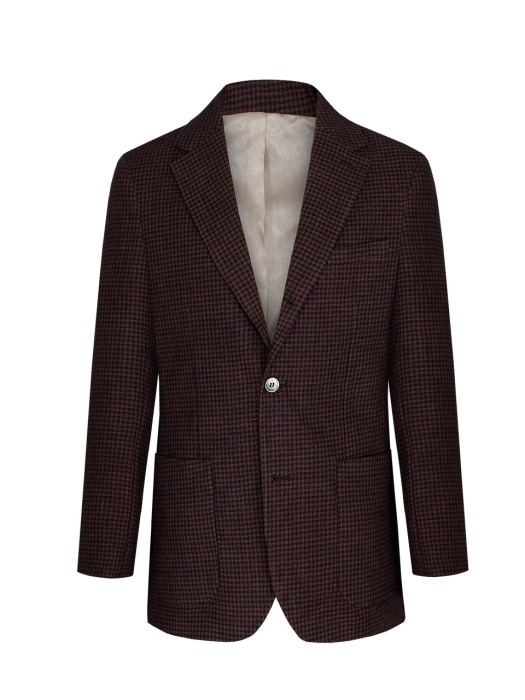 Houndtooth check tailored jacket (Navy/Brown)