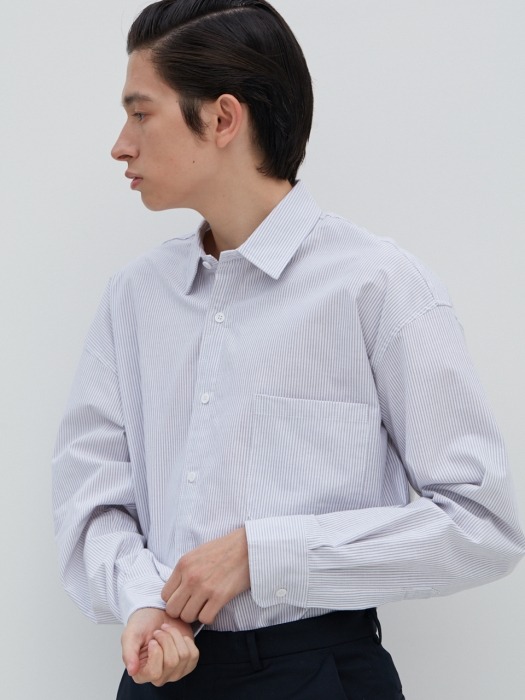 W Relax Stripe Shirts L.Gray