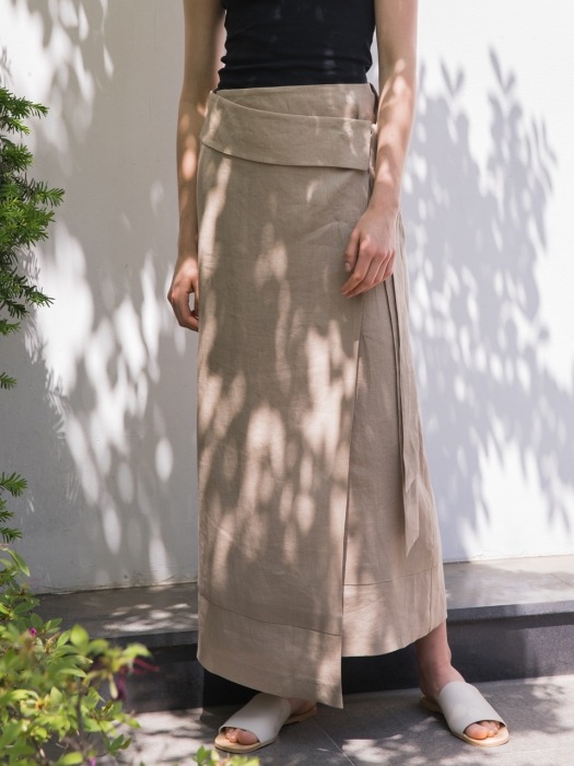Linen Long Wrap Skirt_BE