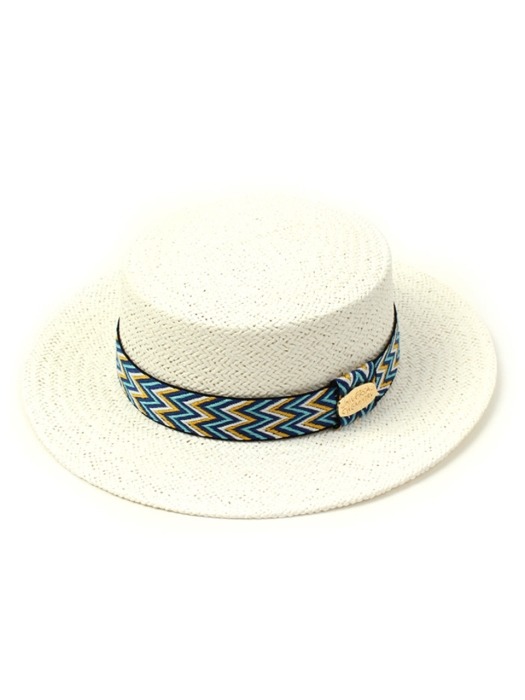 Blue Wave Line White Panama Hat 파나마햇