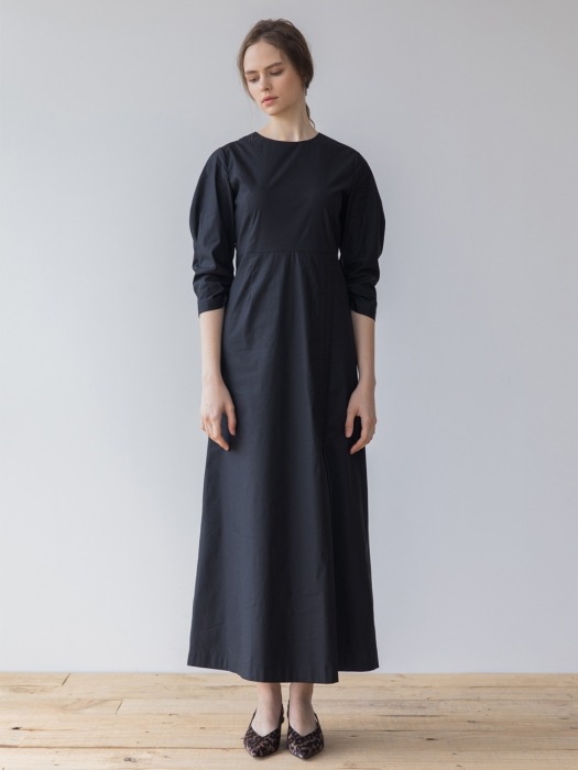 Shirring Detailed Dress_Black