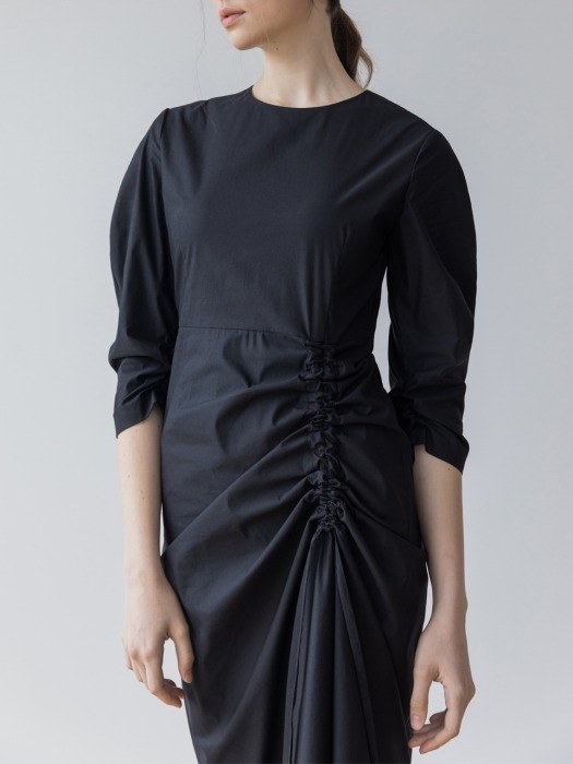 Shirring Detailed Dress_Black